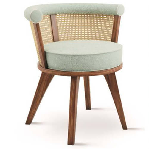 rattan walnut linen upholstered dining chair