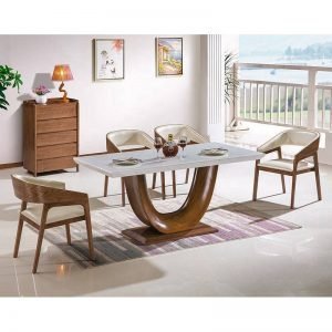 contemporary marble top solid wood dining table set