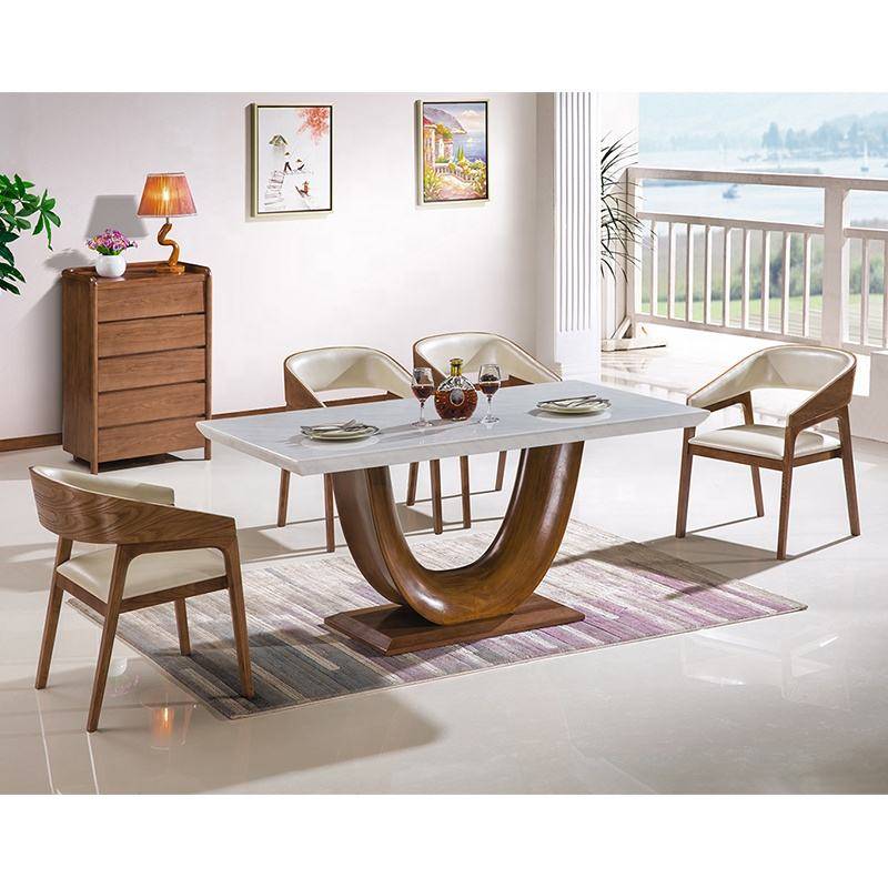 contemporary marble top solid wood dining table set