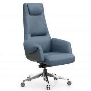 FOH-C1017b3 – Blue Office Swivel Chair Curled Armrest with Head Cushion