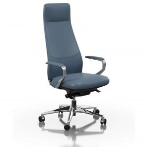 FOH-C1018b3 - Blue Office Swivel Chair Loop Armrest High Backrest