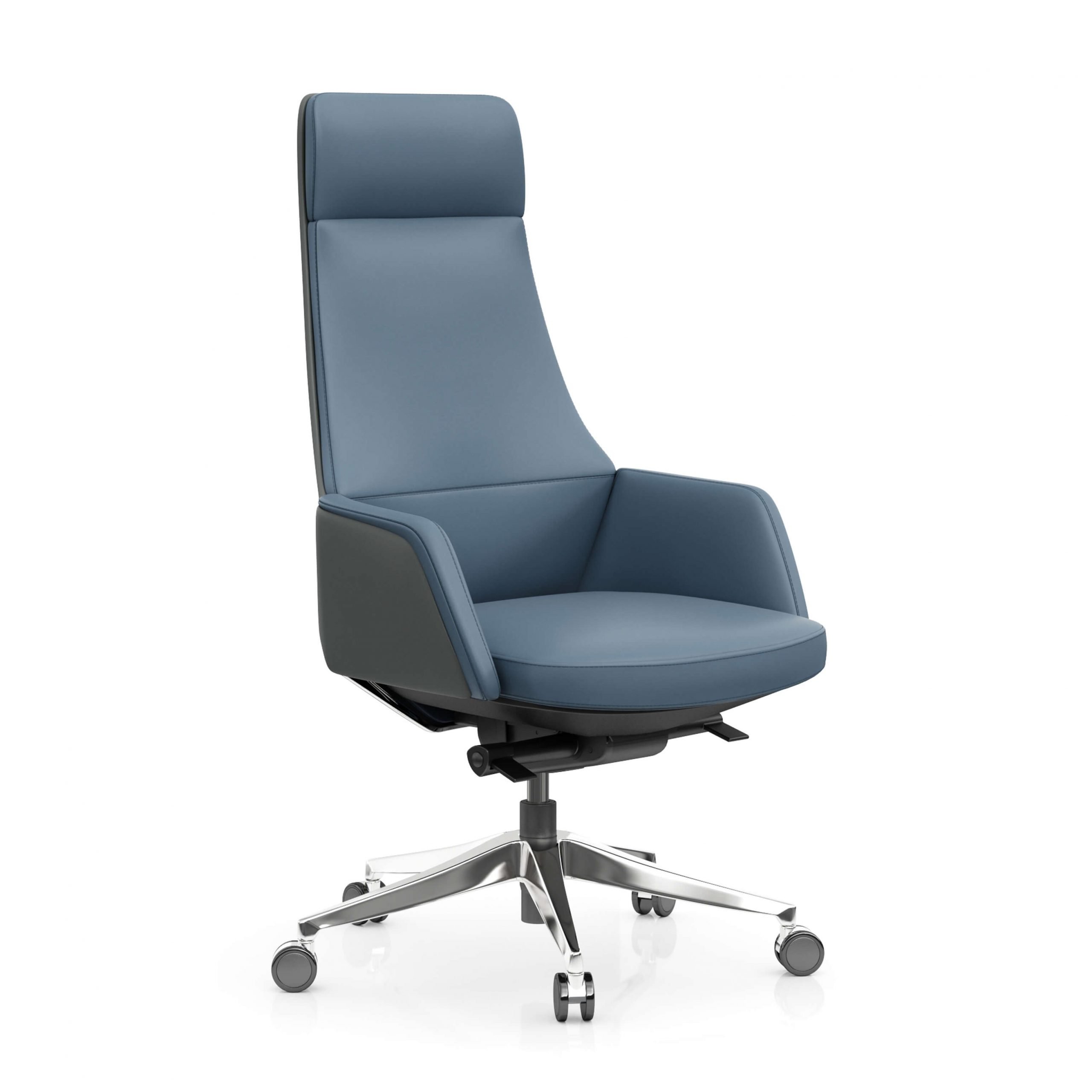 FOH-C107 – Blue Office Swivel Chair High Tapering Back