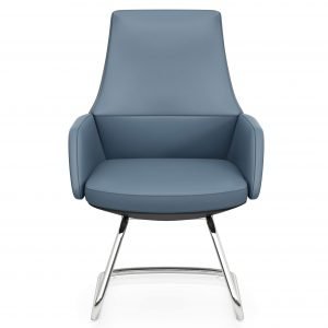 U sled base upholstered blue office chair