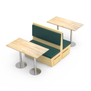 FH-BTWS240505 Custom Solid Wood Rattan Green Sofa Booth Seating Restaurant Coffee Chain Store Table And Chair Combination