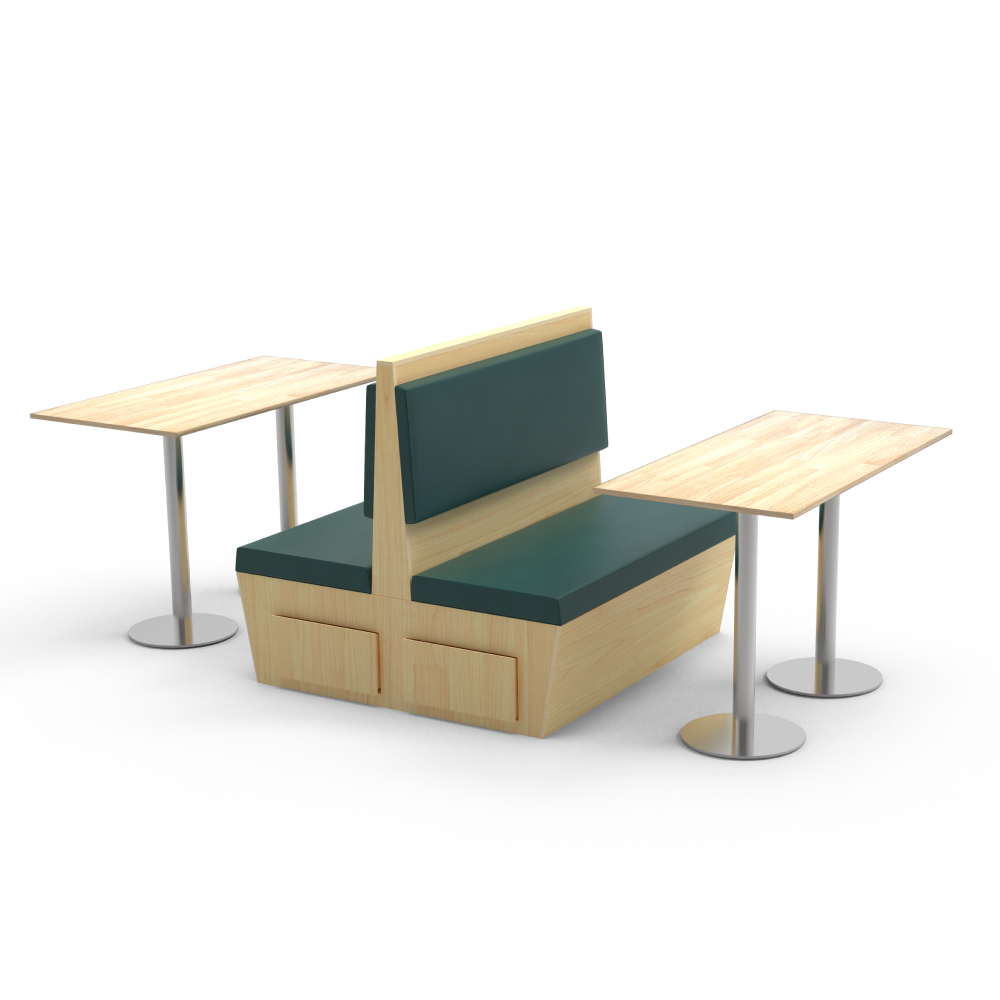 FH-BTWS240505 Custom Solid Wood Rattan Green Sofa Booth Seating Restaurant Coffee Chain Store Table And Chair Combination - Image 2