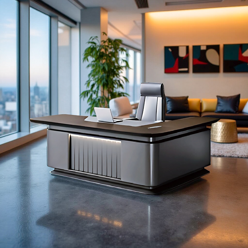 Spacious L-shaped Executive Office Table with Integrated Storage Modern Workspace - Image 3