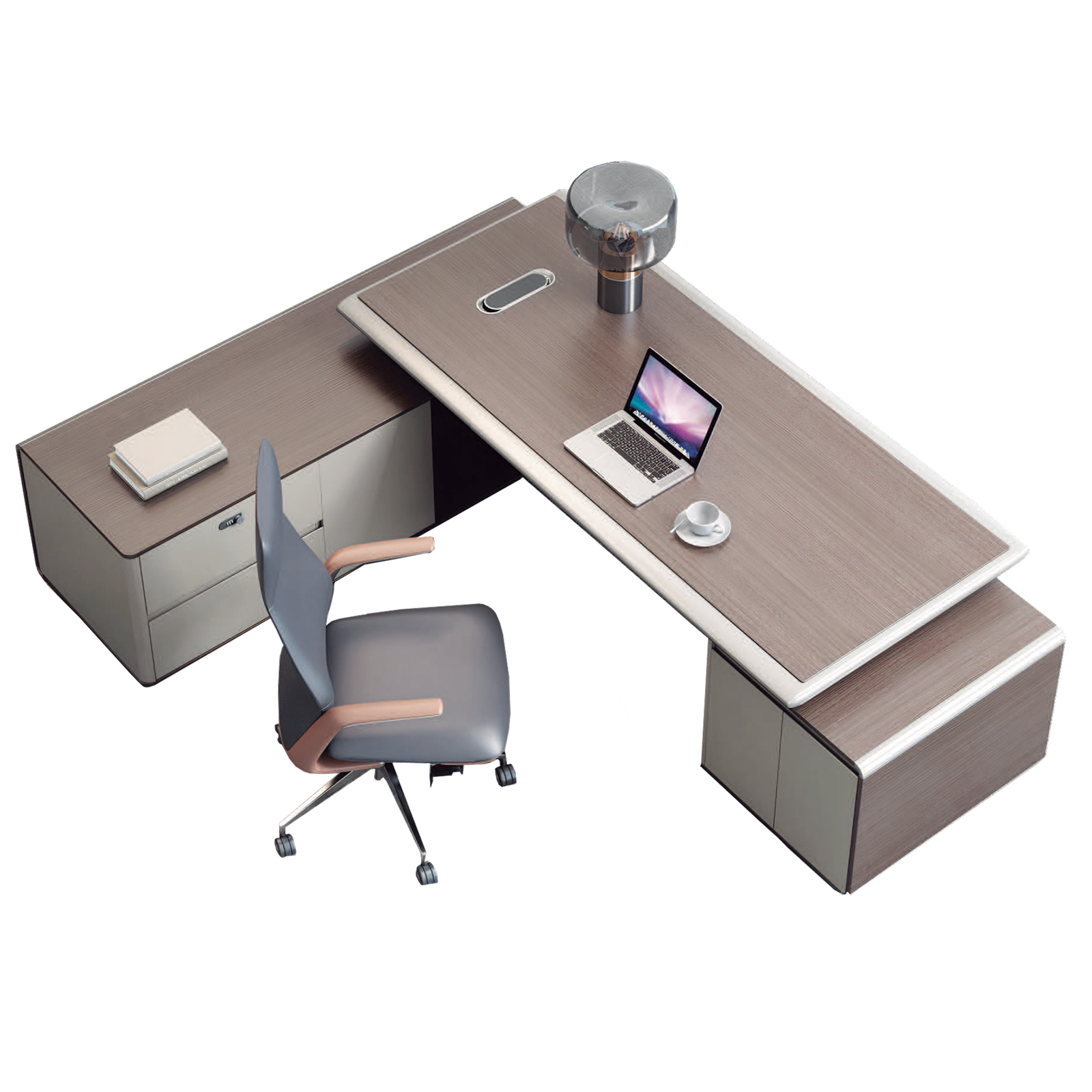 FH-ED-ODL07 Contemporary Corner Executive Desk with Built - in Storage, Premium Luxury Office Computer table - Image 2
