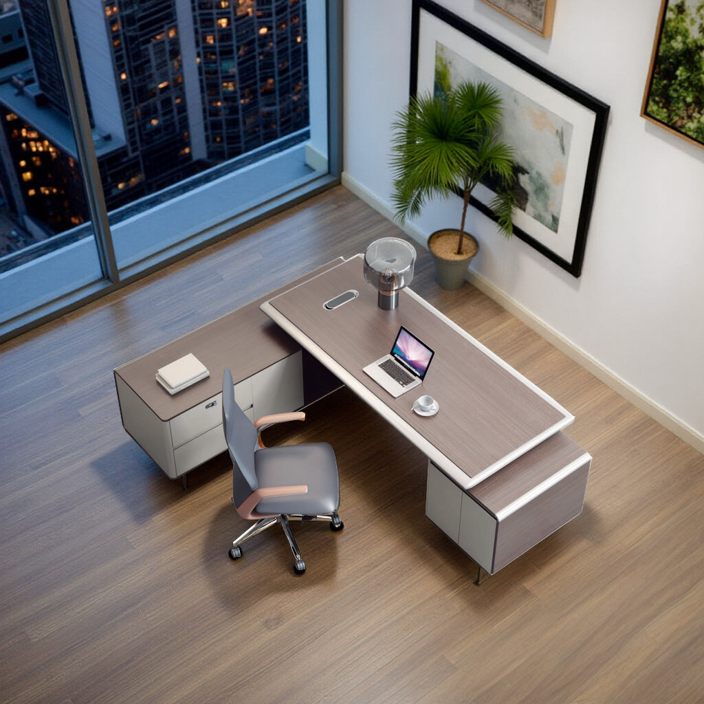 FH-ED-ODL07 Contemporary Corner Executive Desk with Built - in Storage, Premium Luxury Office Computer table - Image 3