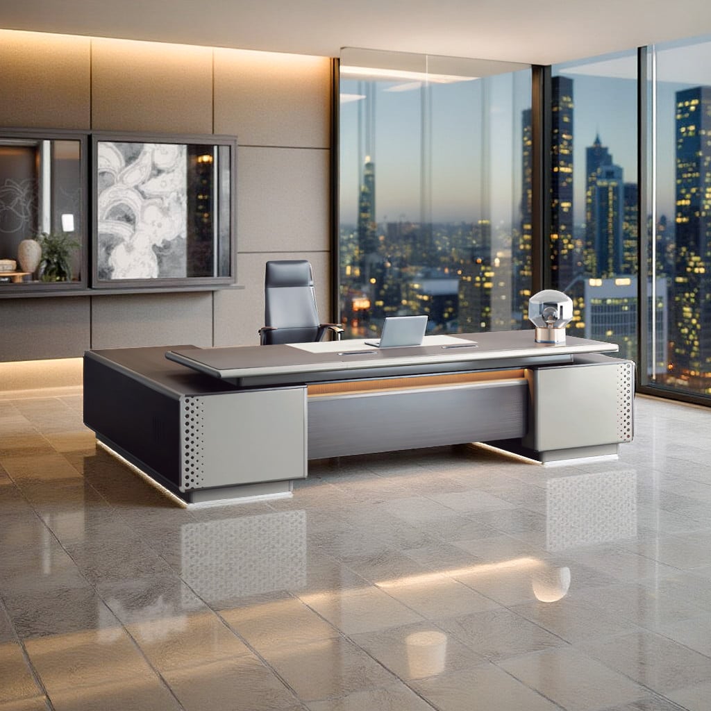 FH-ED-ODL07 Contemporary Corner Executive Desk with Built - in Storage, Premium Luxury Office Computer table - Image 4