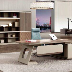 FH-WS-OD011 Modern Minimalist Office Desk with Spacious Storage - Wooden and Metal Workstation with Sleek Design
