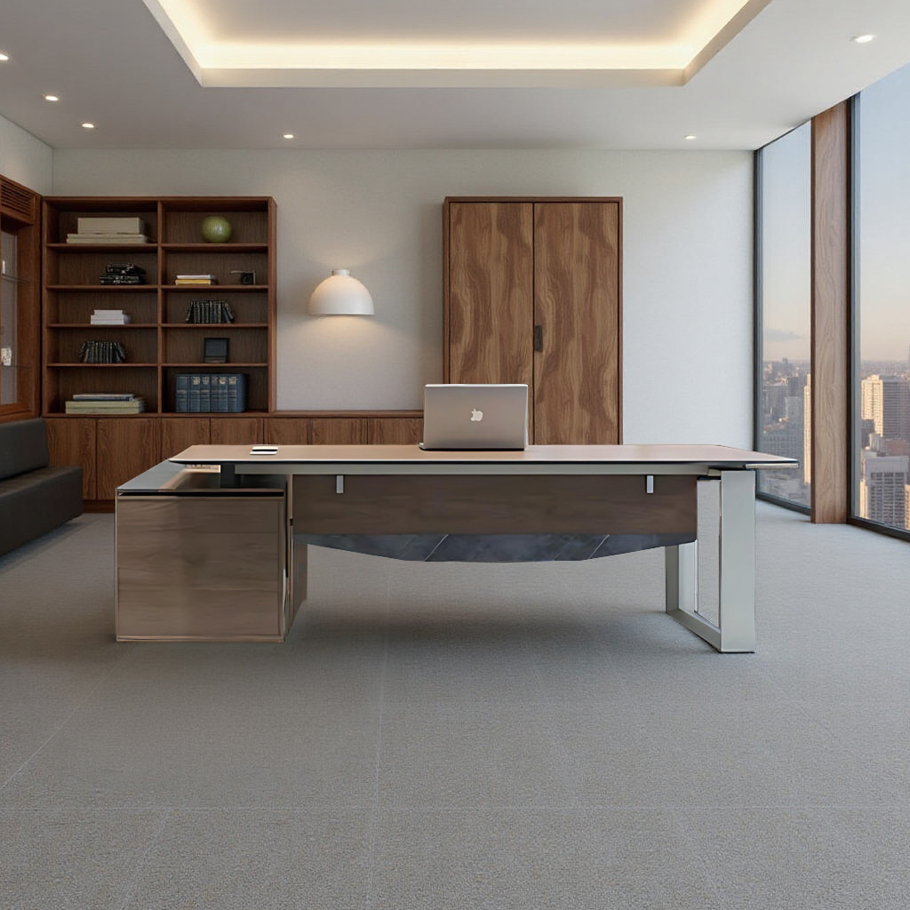 FOH-MJN-ED01 Modern Nordic Style Elegant Wooden Tabletop Metal Leg Office Desk Boss Table - Image 3