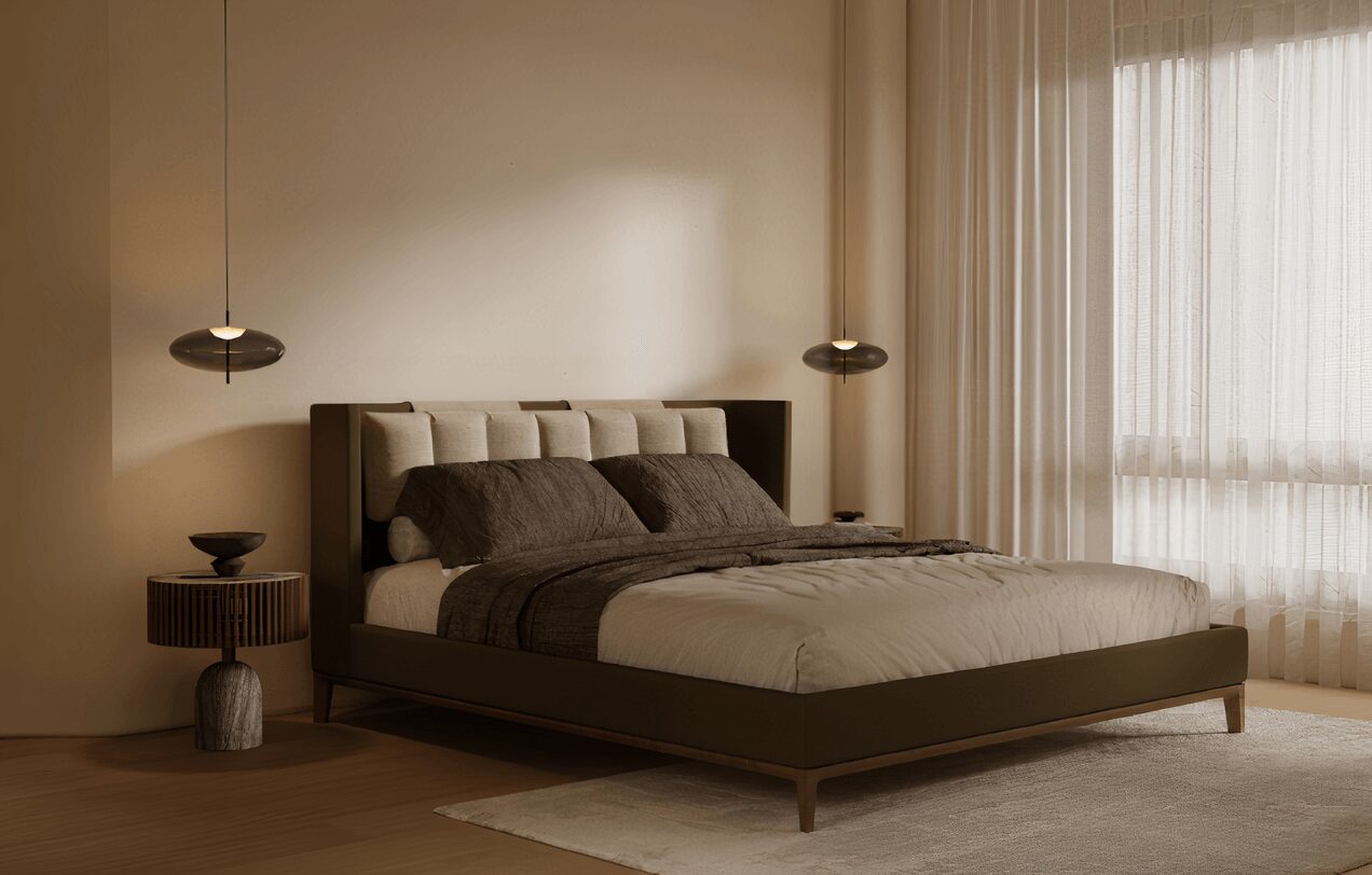 Green Wooden Bed for Villa, Apartment, Airbnb Bedroom - FOH-VABJ25-001 - Image 2