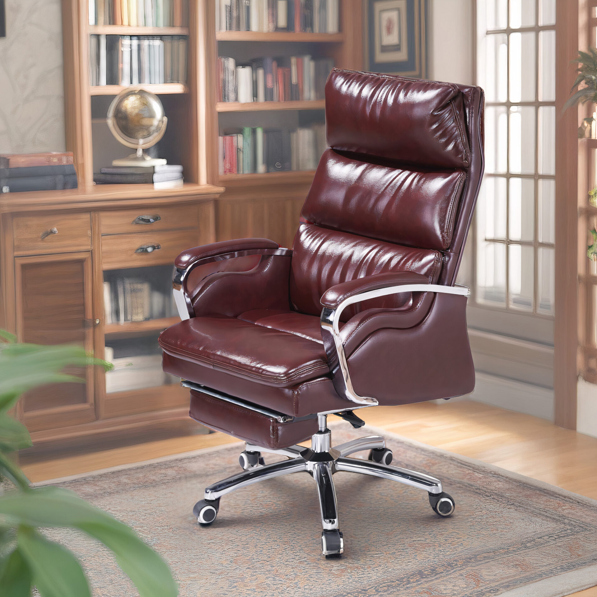 Deluxe Ergonomic Office Chair - Breathable Leather, Adjustable Seat Height & Whisper-Quiet Mobility Casters - Image 12
