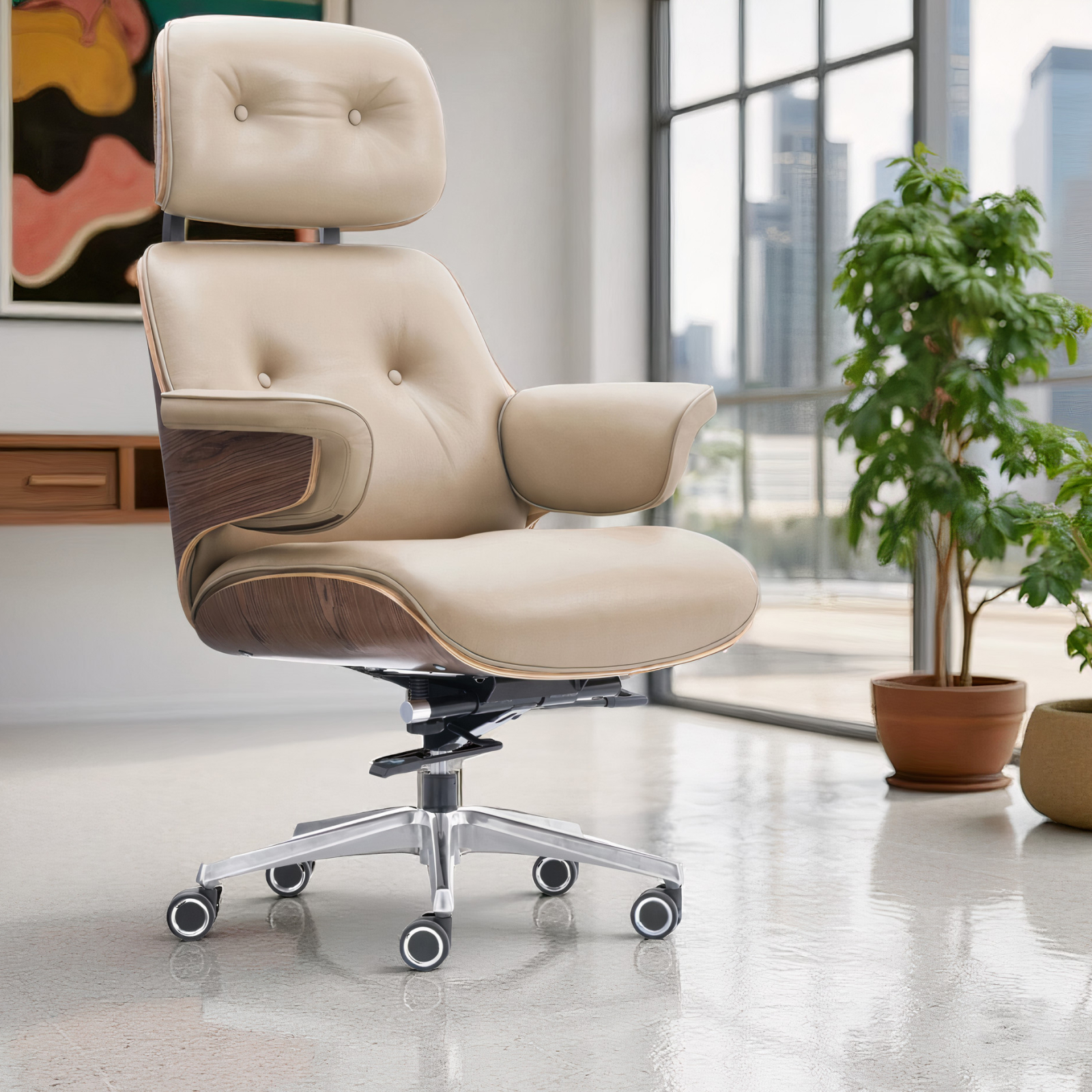 Professional Grade Leather Office Chair - Ergonomic Support, Adjustable Seat Height & Silent Roller Wheels - Image 7