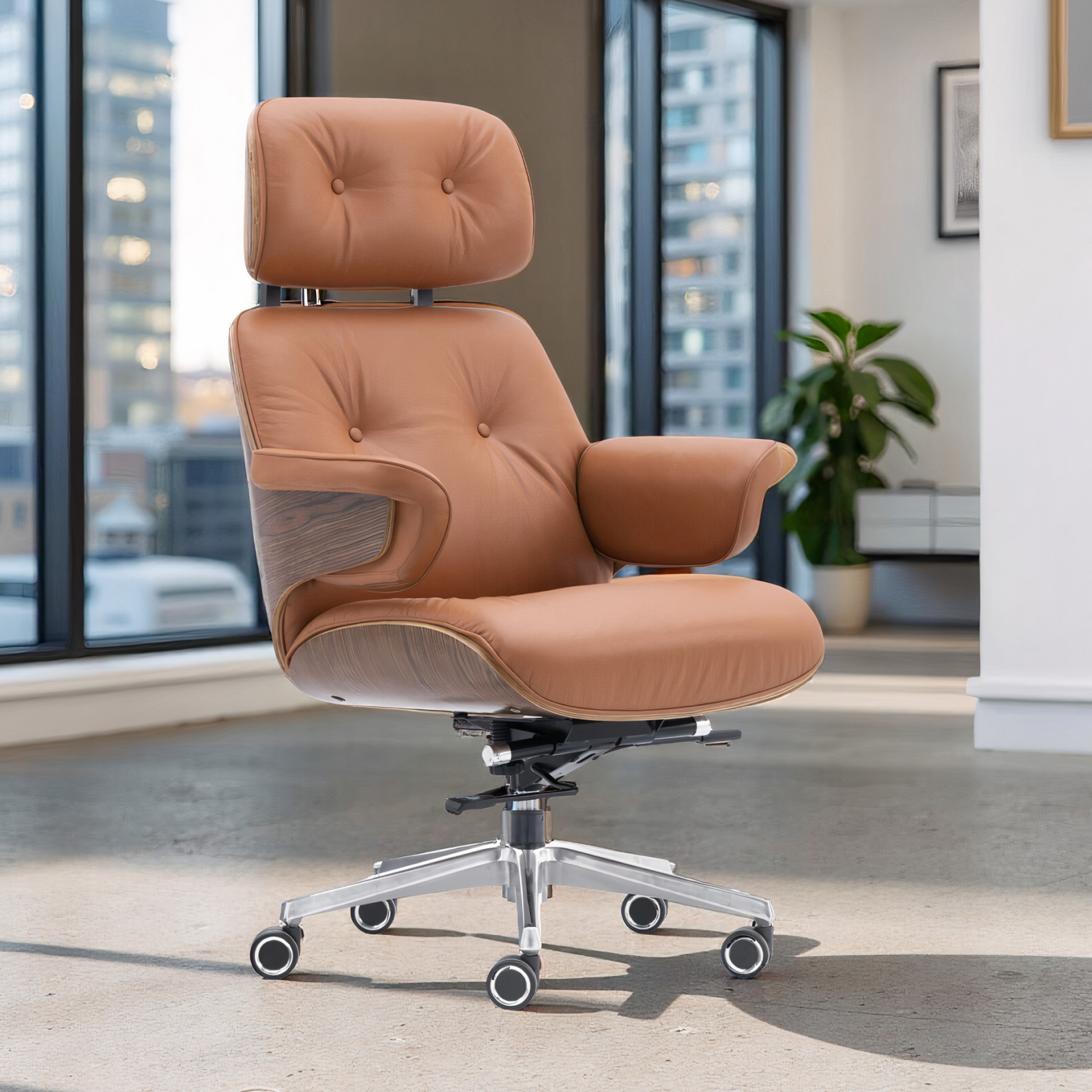 Professional Grade Leather Office Chair - Ergonomic Support, Adjustable Seat Height & Silent Roller Wheels - Image 6