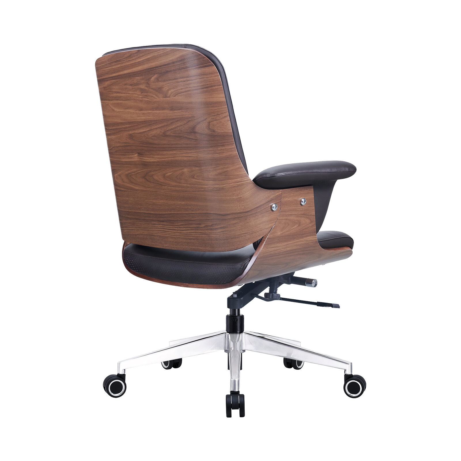 Premium Genuine Leather Office Chair – Contoured Mid-Back Design & Artisanal Wooden Backrest - Image 7