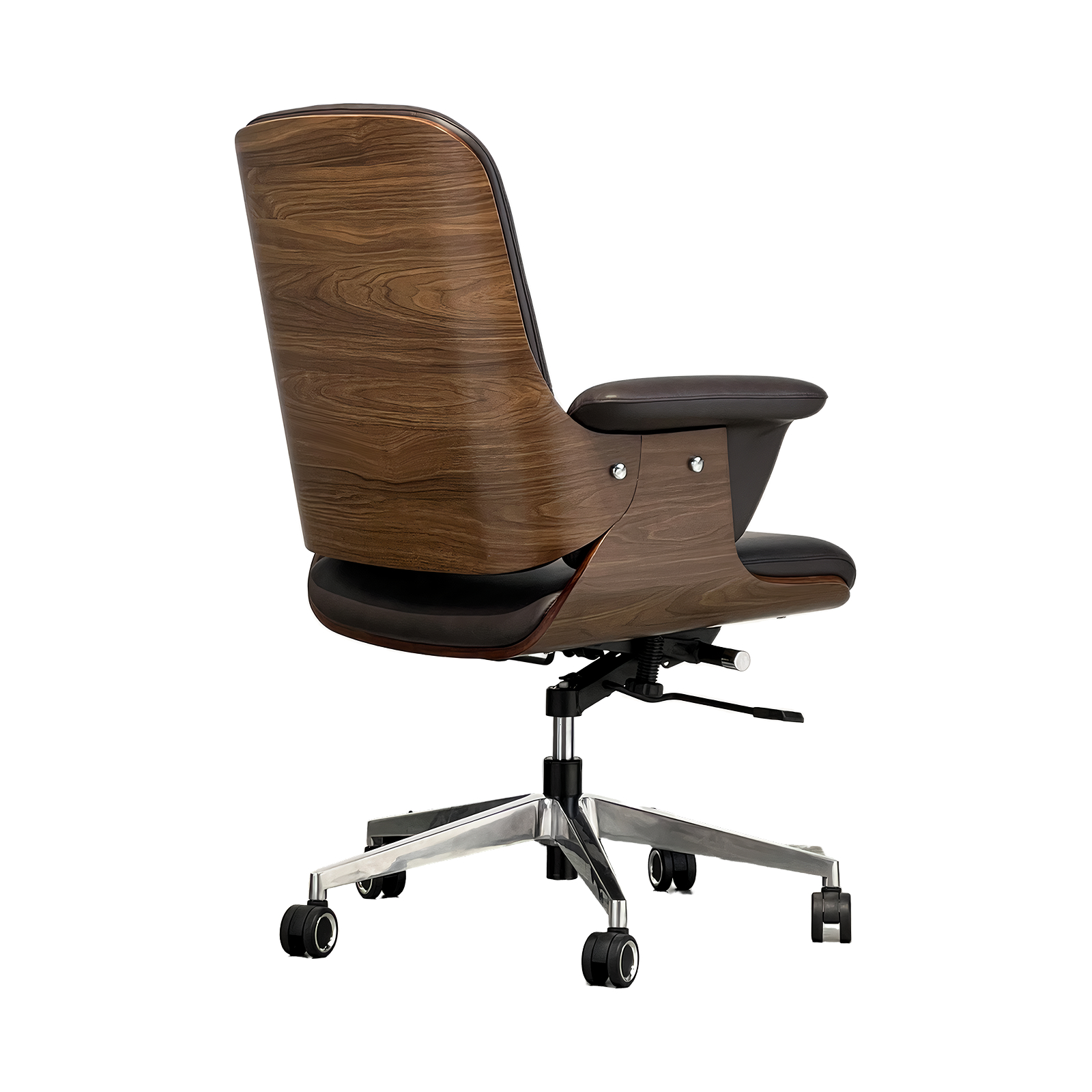 Premium Genuine Leather Office Chair – Contoured Mid-Back Design & Artisanal Wooden Backrest - Image 6