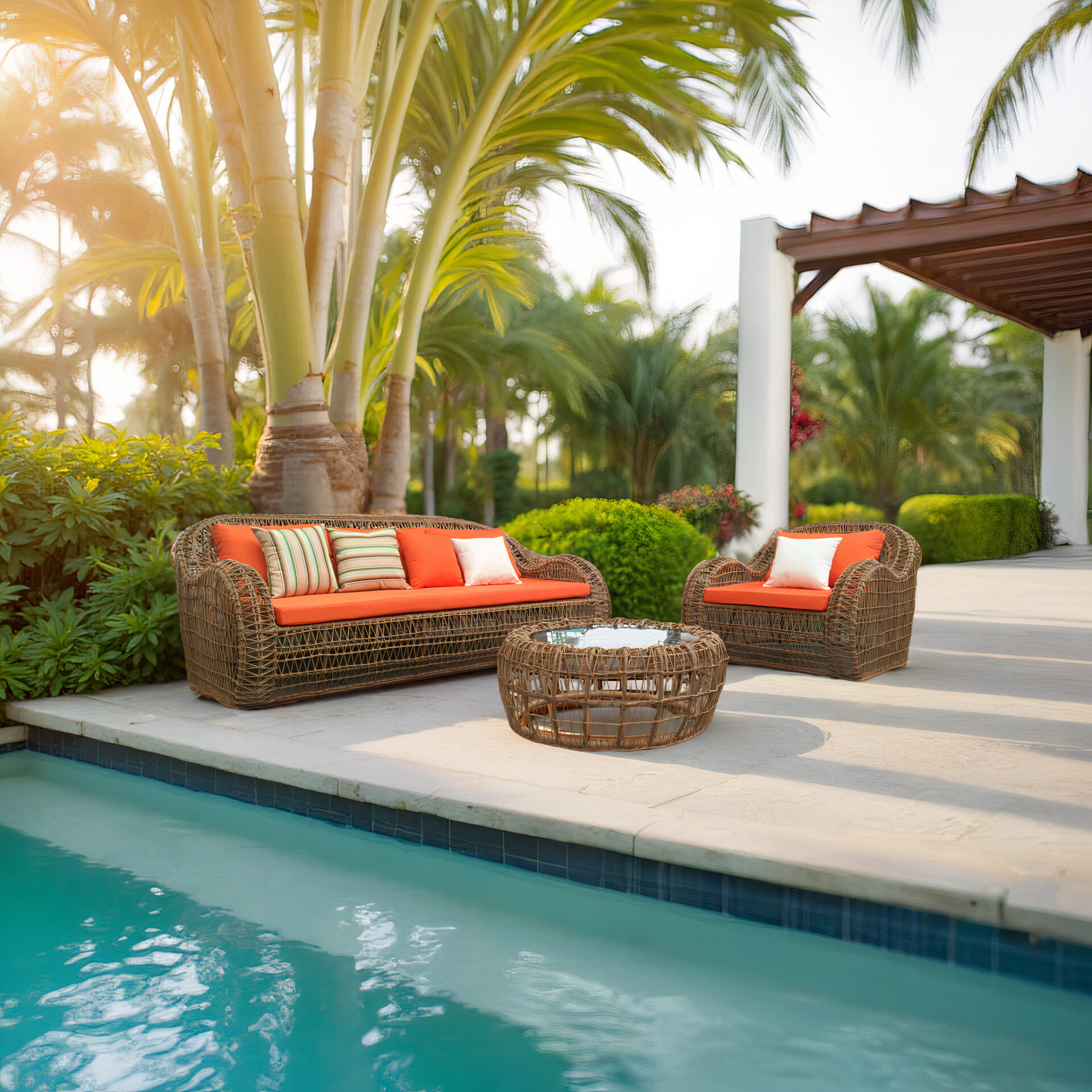 Eco-friendly Designer Style Woven Rattan Sofa and Table Set with Soft Cushions - Image 4