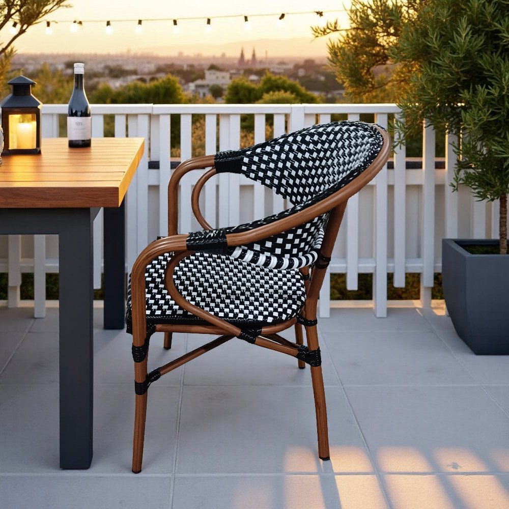 FH-CAM250801 Waterproof Outdoor Dining Chair – Metal Frame with Hand-Woven SEA Rattan, Patio & Garden Ready - Image 3