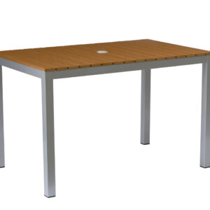 Brown Teak Rectangular Outdoor Dining Table – Aluminum Frame with Teak-Look Plastic Wood Slats (47.2" x 29.5")